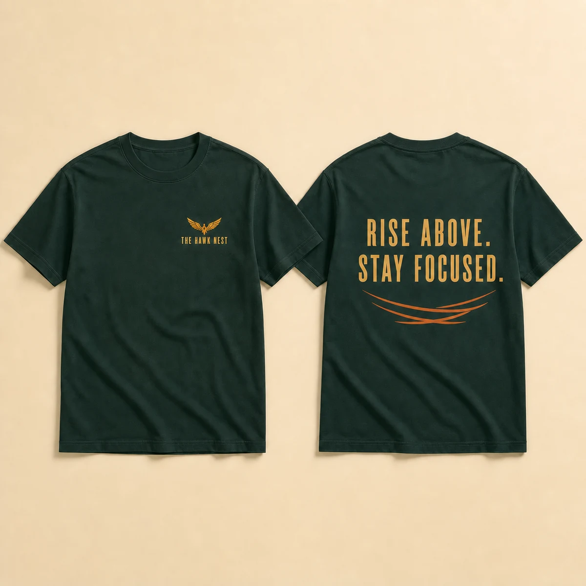 Deep evergreen Rise Above Tee shown from the front and back